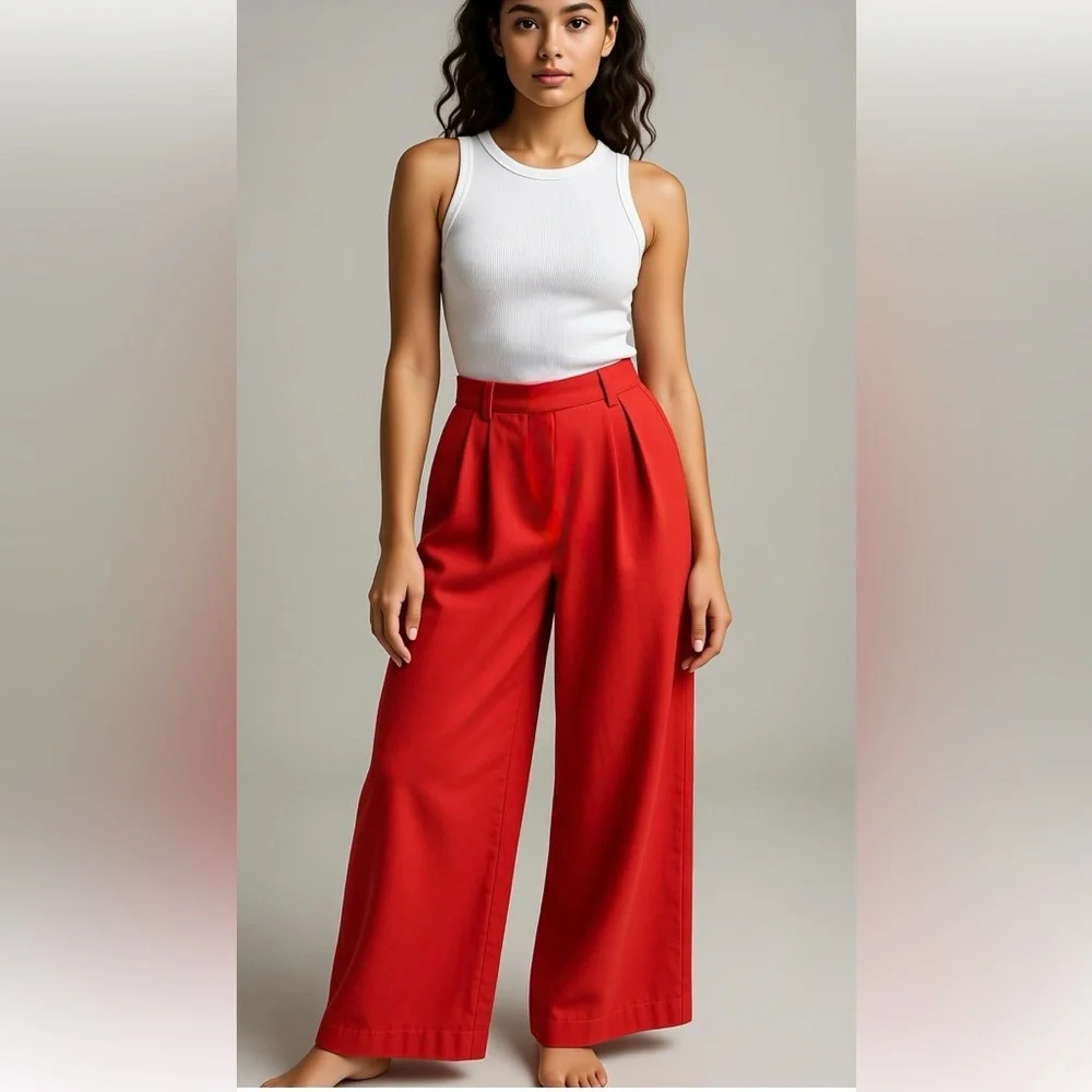 NWT Nicole Miller New York 100% Linen Pant Front Pockets Orange Red